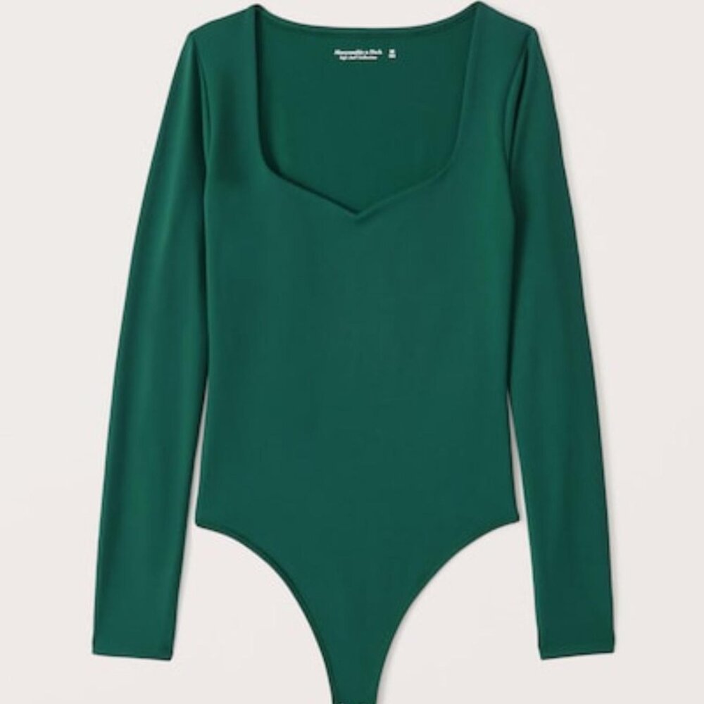 Abercrombie & Fitch Emerald Green Long-Sleeve Seamless Sweetheart Bodysuit